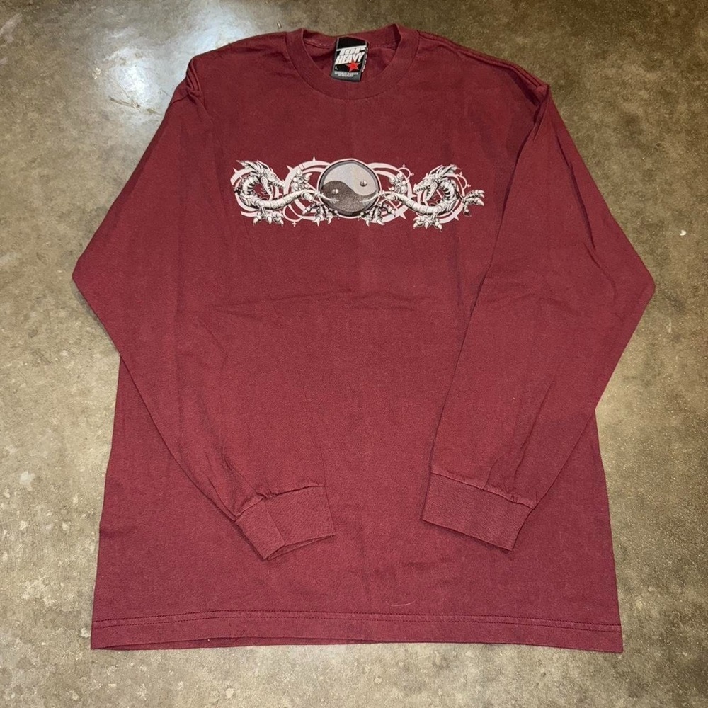 Vintage Y2K Top Heavy Year Of The Dragon Shirt Large Tribal Sleeves Skate Maroon